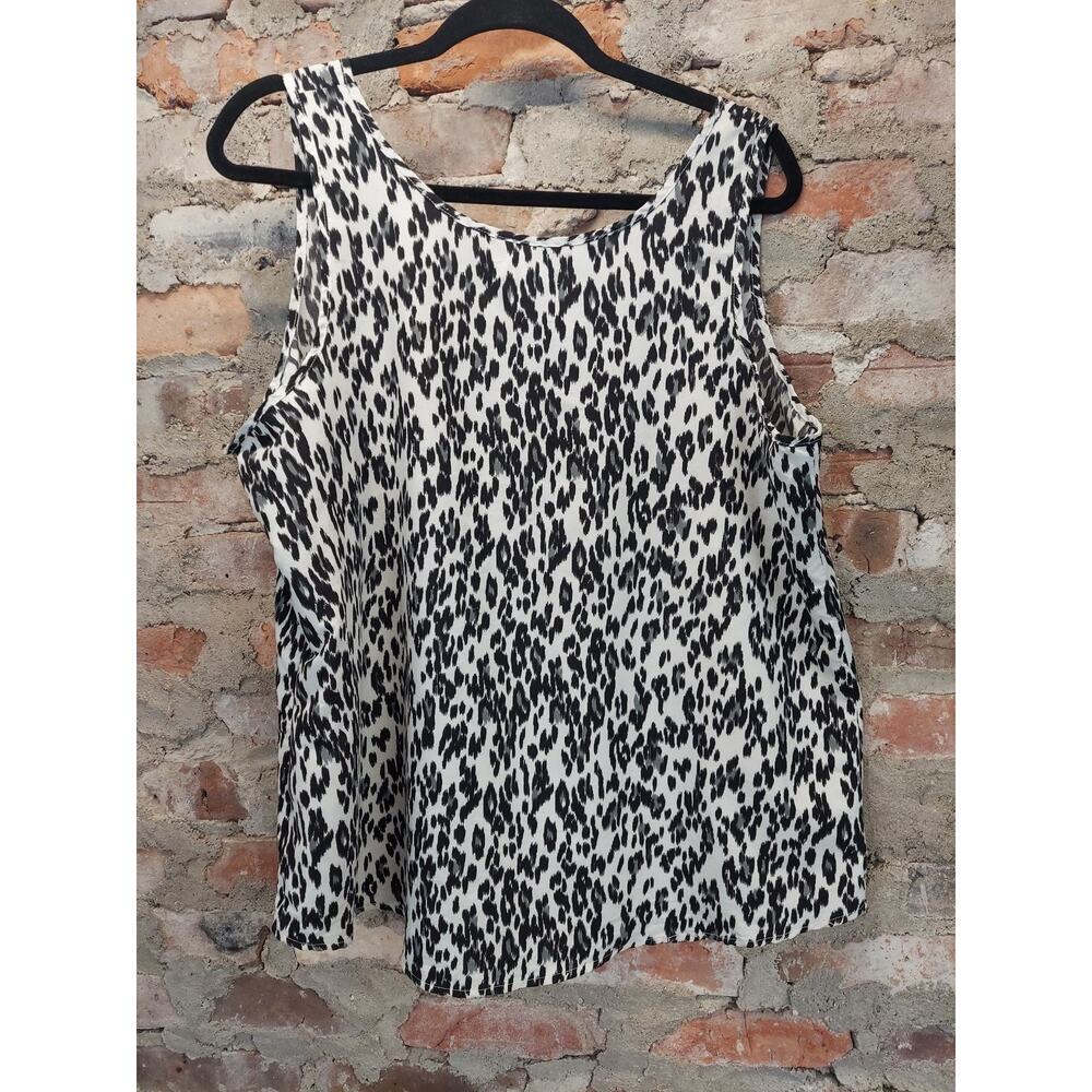 Faded Glory Womens Tank Top XXL 20 Black White Leopard Print Sleeveless Blouse - Picture 3 of 3